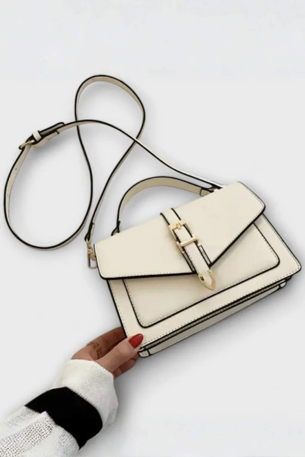 Milo | Women Structured Flap Gold Buckle Detail Crossbody Bag - Image 6