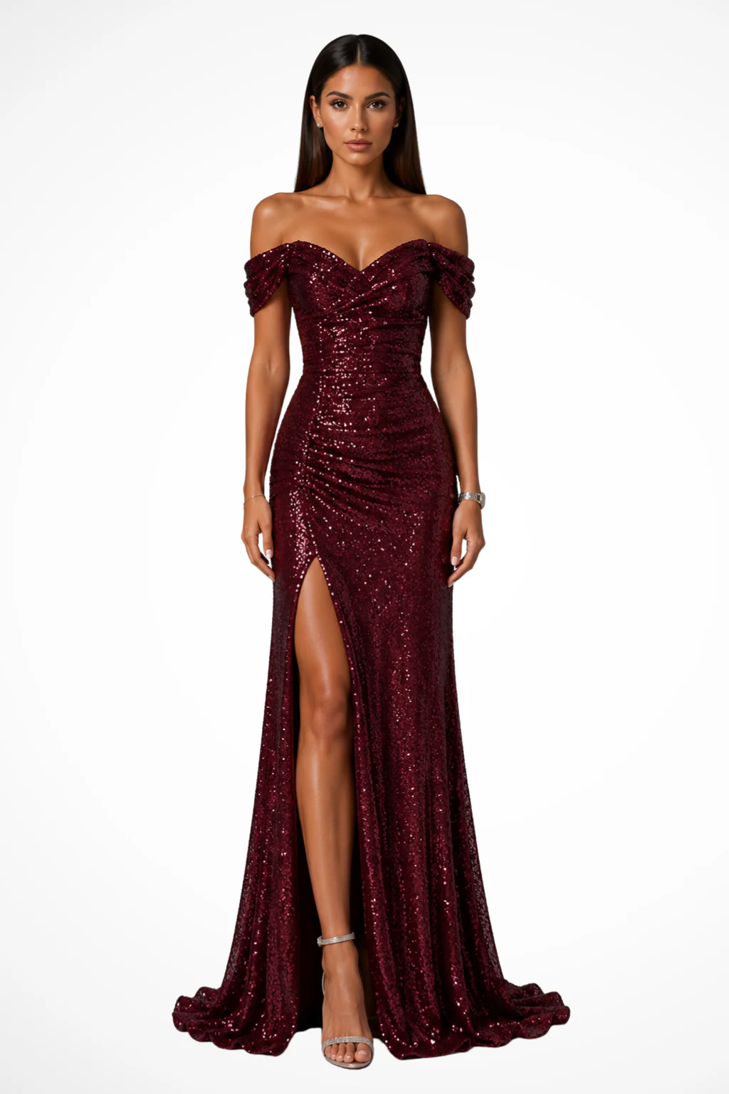 Mirabelle | Women Off Shoulder Side Slit Sequin Wedding Guest Maxi Dress - Image 7