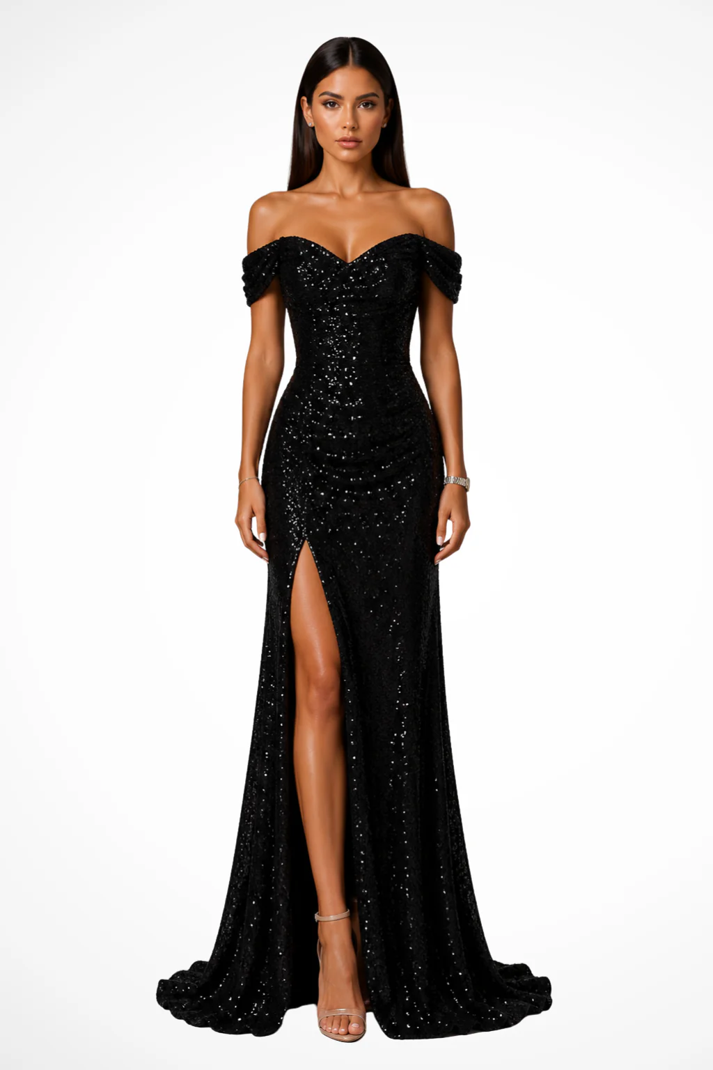 Mirabelle | Women Off Shoulder Side Slit Sequin Wedding Guest Maxi Dress - Image 9