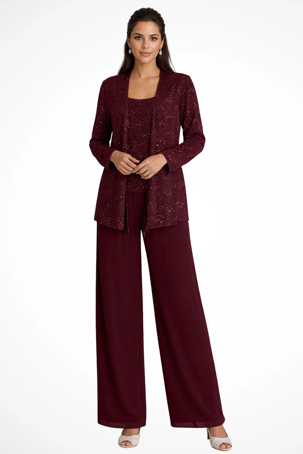 Miriam | Women Sequin Lace Jacket Three Piece Wide Leg Wedding Guest Trouser Suit - Image 11