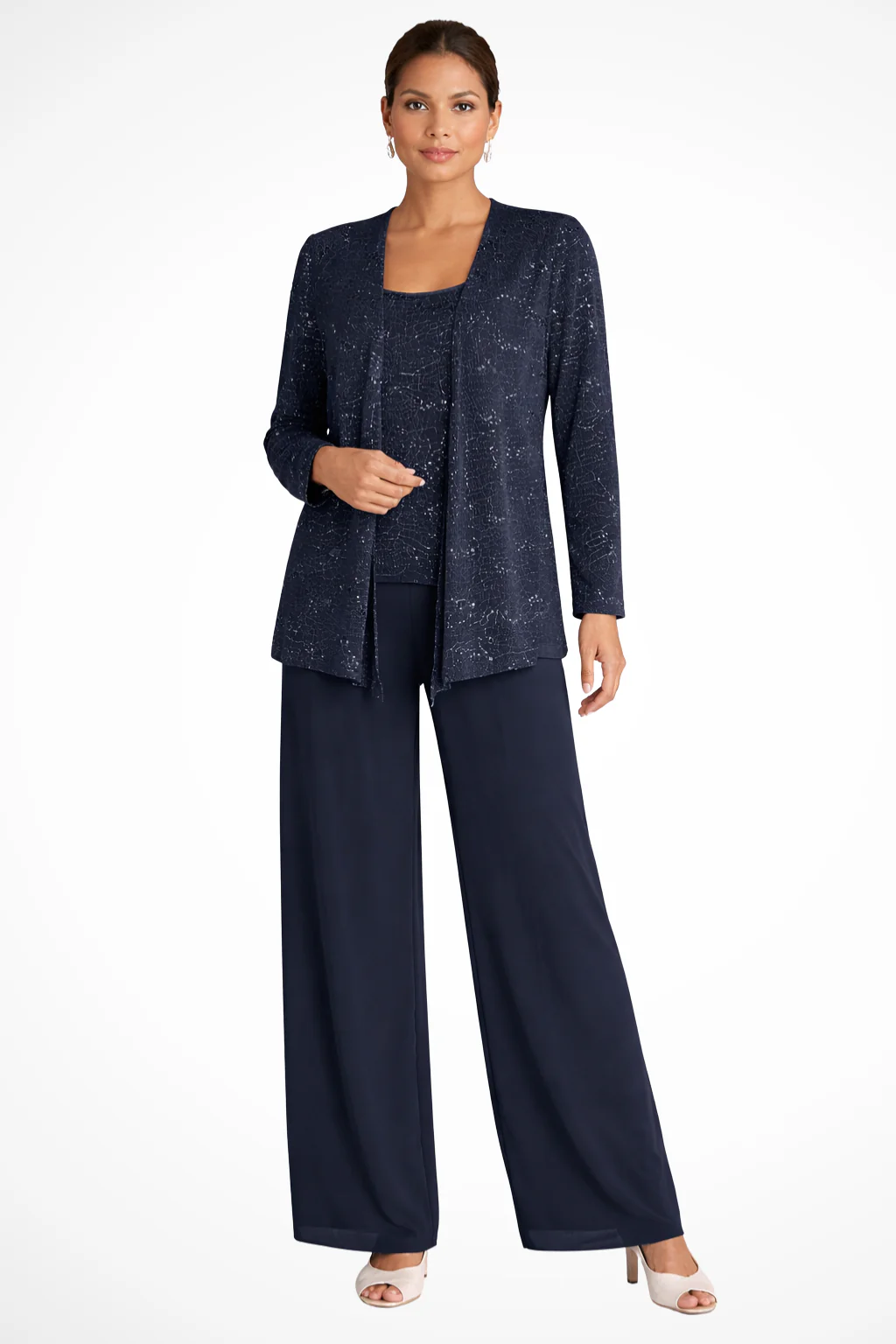 Miriam | Women Sequin Lace Jacket Three Piece Wide Leg Wedding Guest Trouser Suit - Image 7