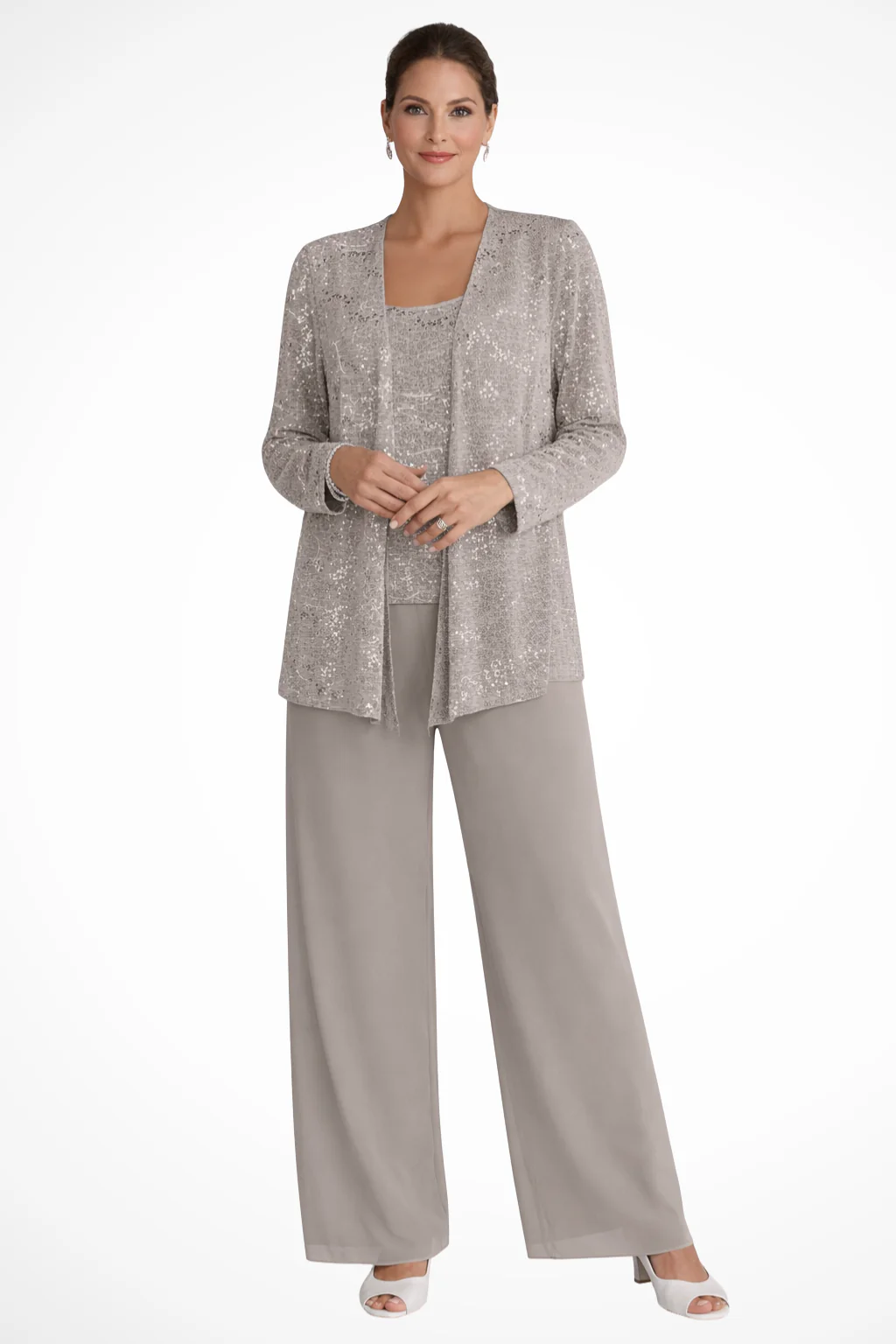 Miriam | Women Sequin Lace Jacket Three Piece Wide Leg Wedding Guest Trouser Suit - Image 9