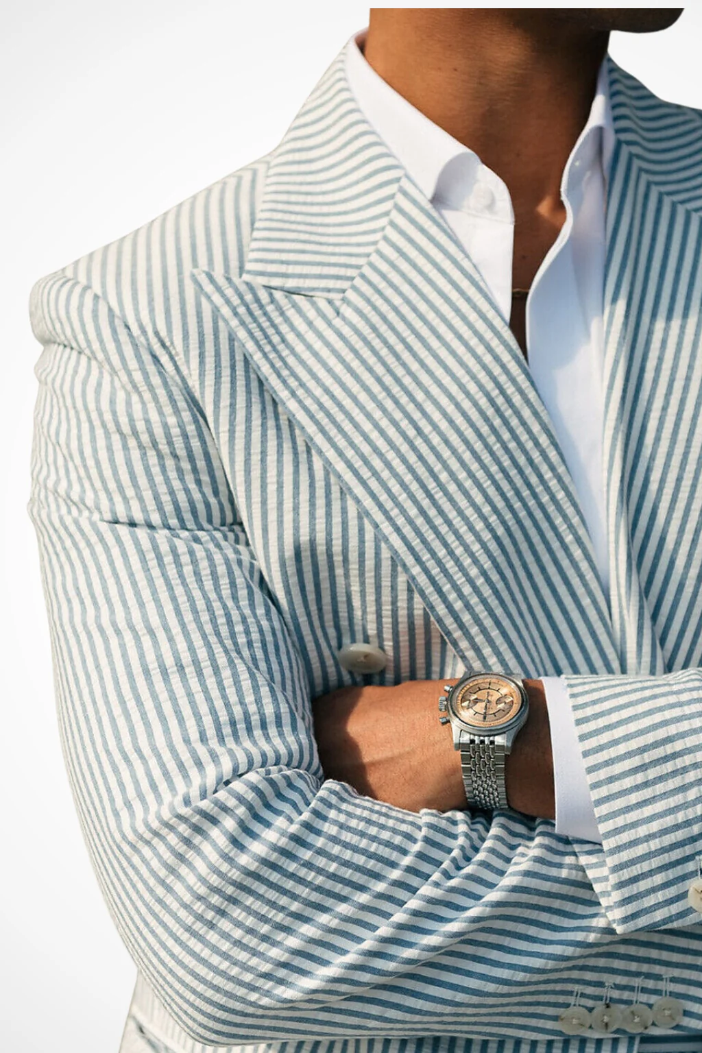 Monty | Men Striped Seersucker Double Breasted Two Piece Wedding Guest Suit - Image 9
