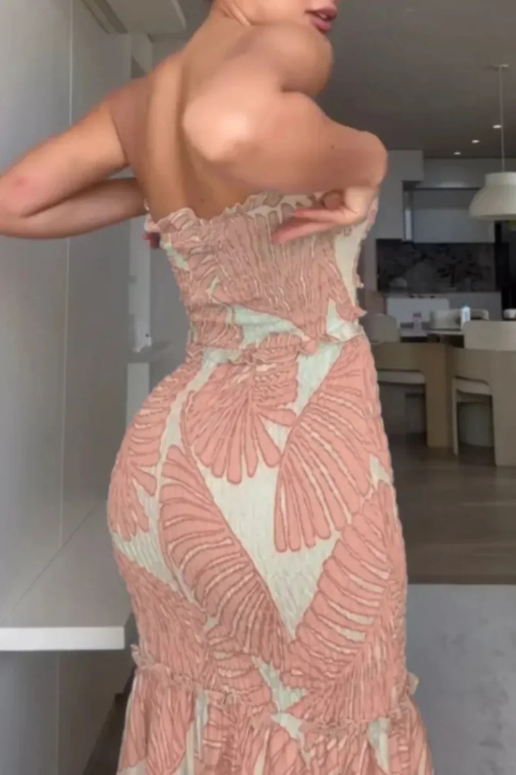 Nella | Women Tropical Print Strapless Ruched Summer Maxi Dress - Image 8