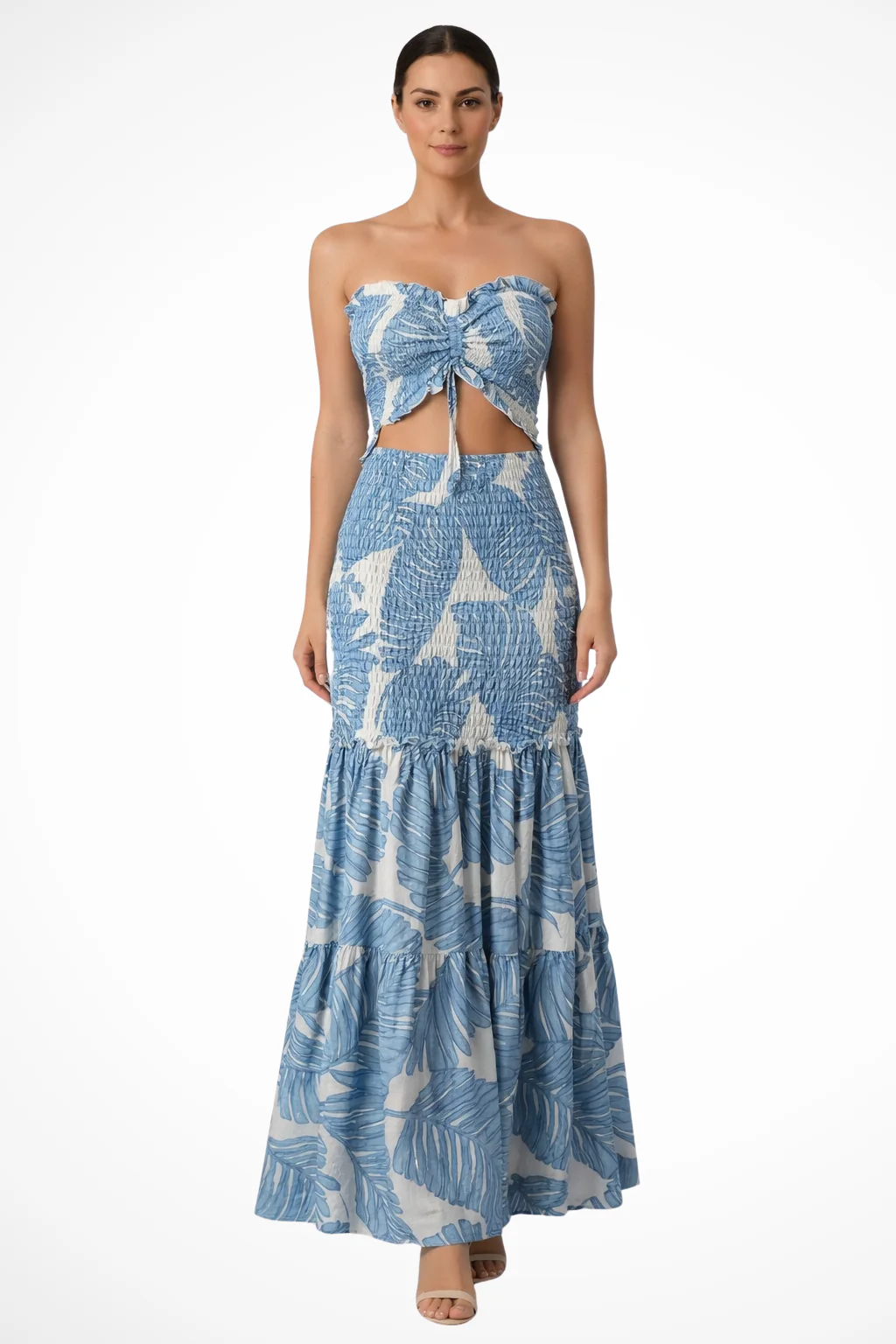 Nella | Women Tropical Print Strapless Ruched Summer Maxi Dress - Image 9