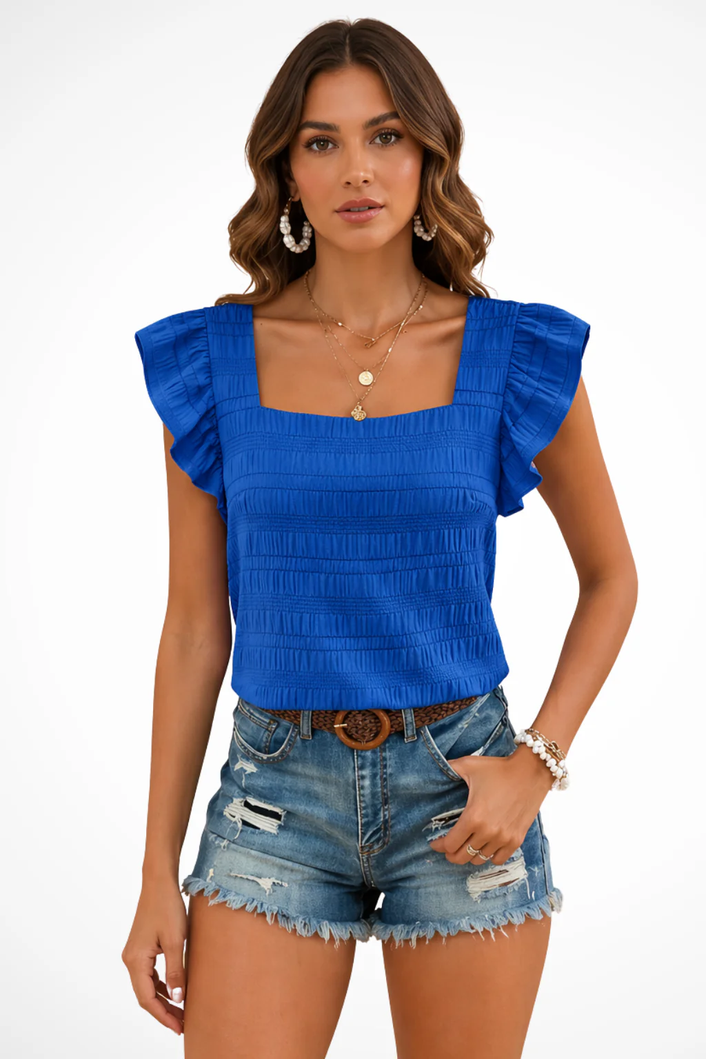 Nicolette | Women Smocked Square Neck Ruffle Sleeve Cami Top - Image 4