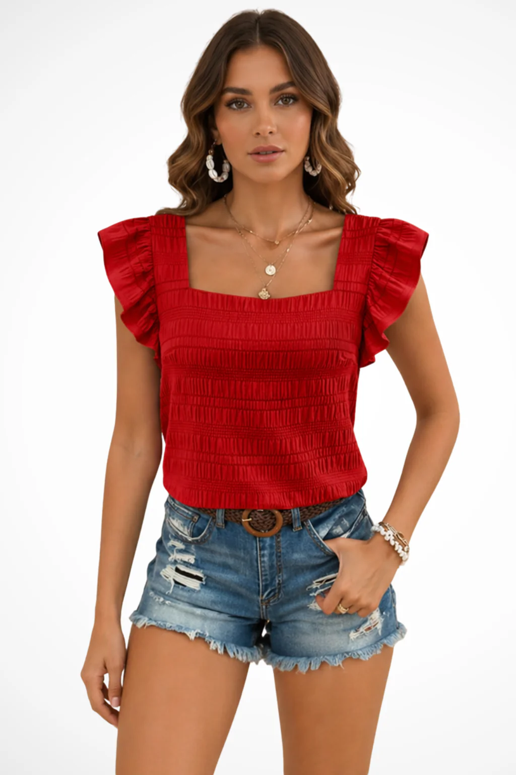 Nicolette | Women Smocked Square Neck Ruffle Sleeve Cami Top - Image 5