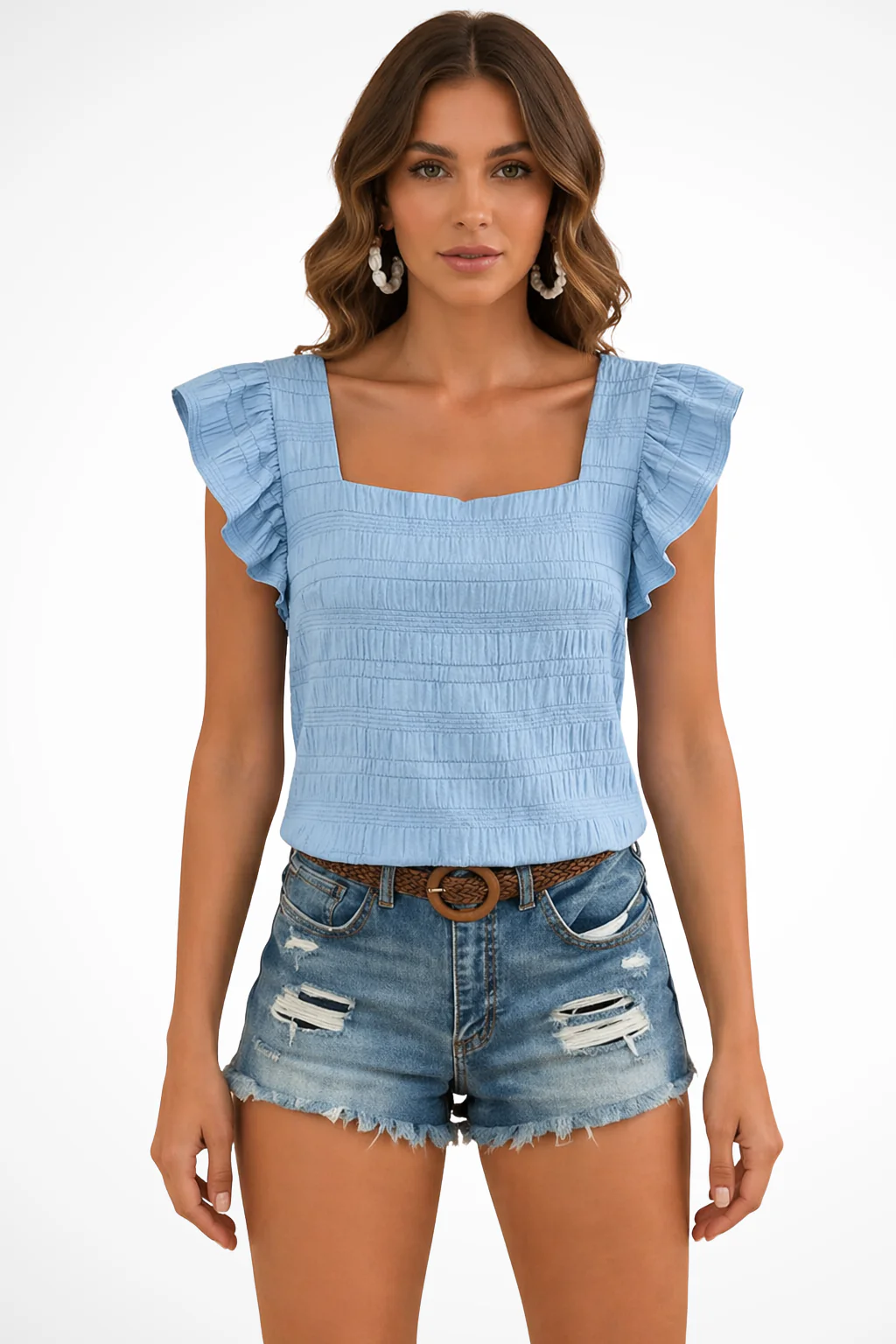 Nicolette | Women Smocked Square Neck Ruffle Sleeve Cami Top - Image 8