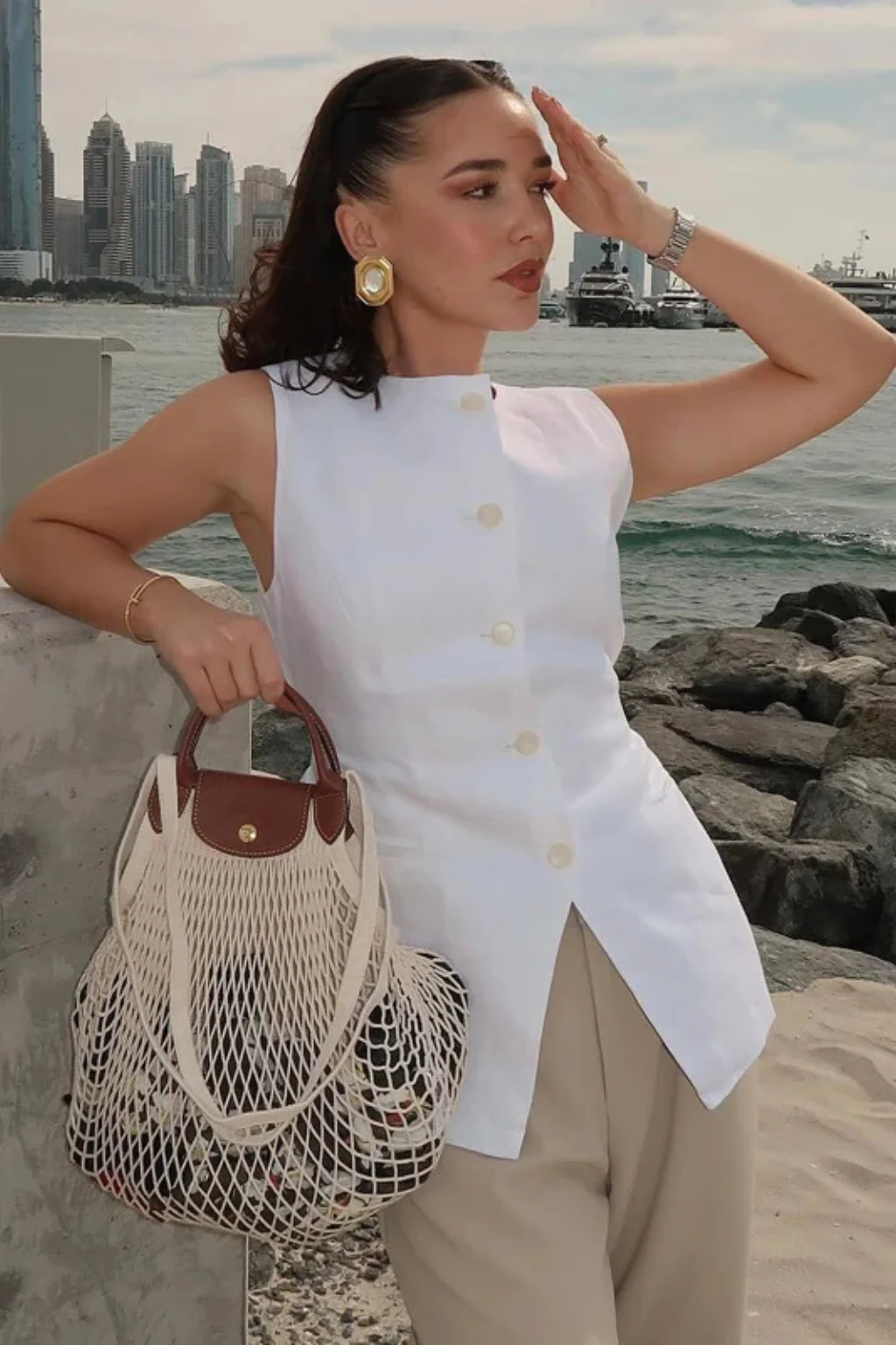 Octavia | Women Sleeveless Round Neck Button Front Asymmetric Tailored Waistcoat - Image 6