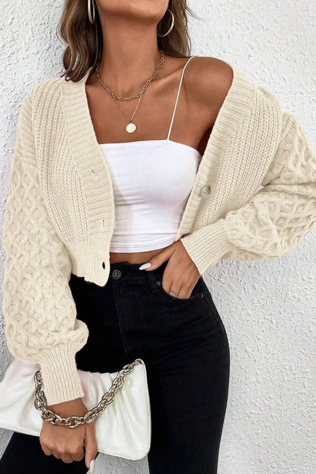 Ottilie | Women Cable Knit Button Front Cropped Summer Cardigan - Image 5