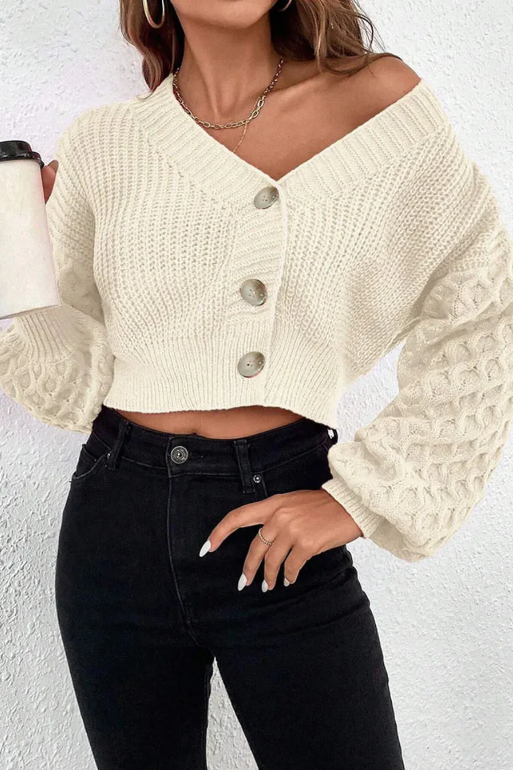Ottilie | Women Cable Knit Button Front Cropped Summer Cardigan - Image 6