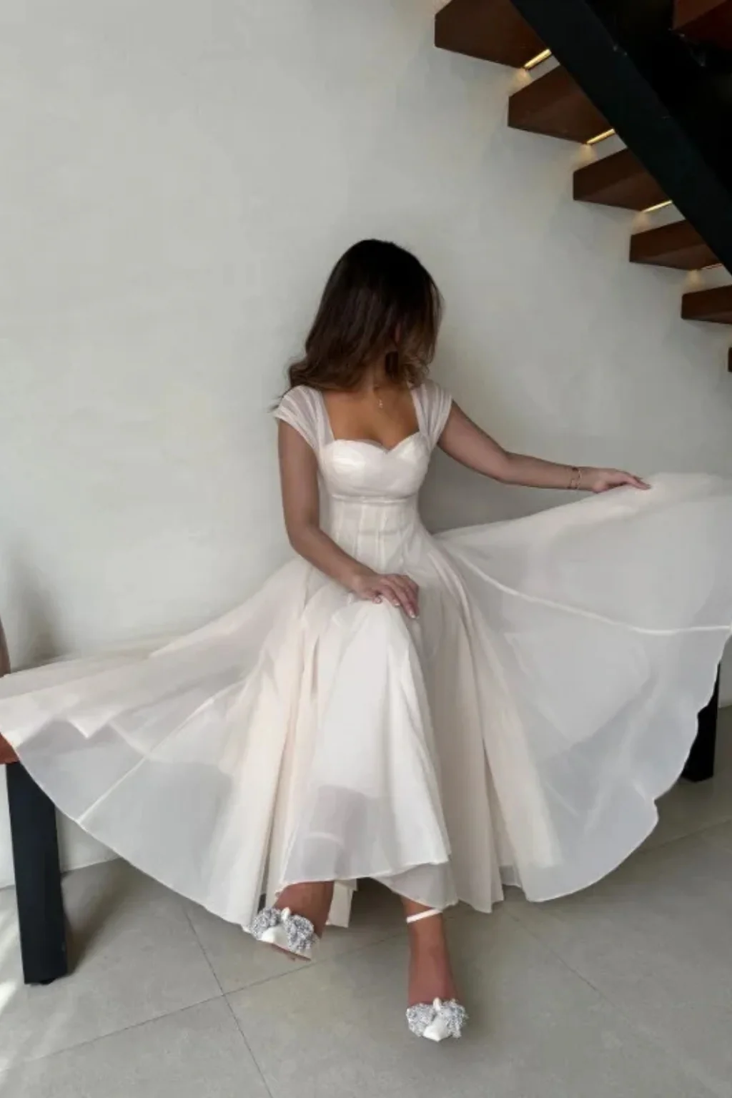 Ottilie | Women Tulle Sweetheart Neck Flared Wedding Guest Midi Dress - Image 2