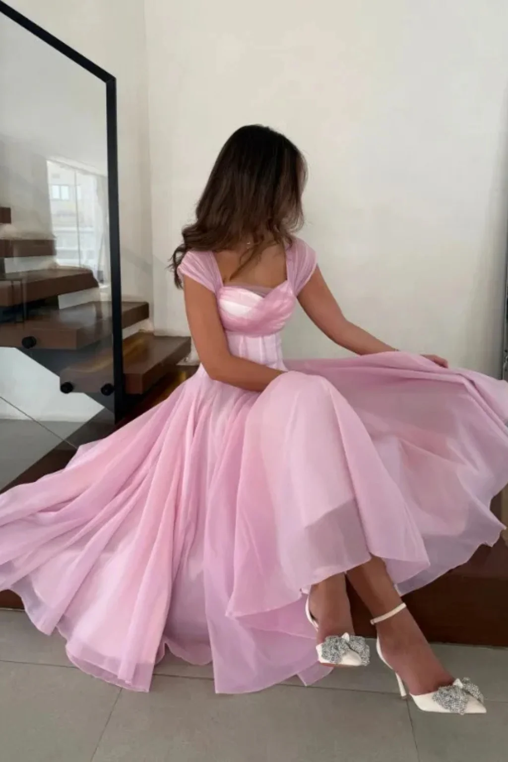 Ottilie | Women Tulle Sweetheart Neck Flared Wedding Guest Midi Dress - Image 7