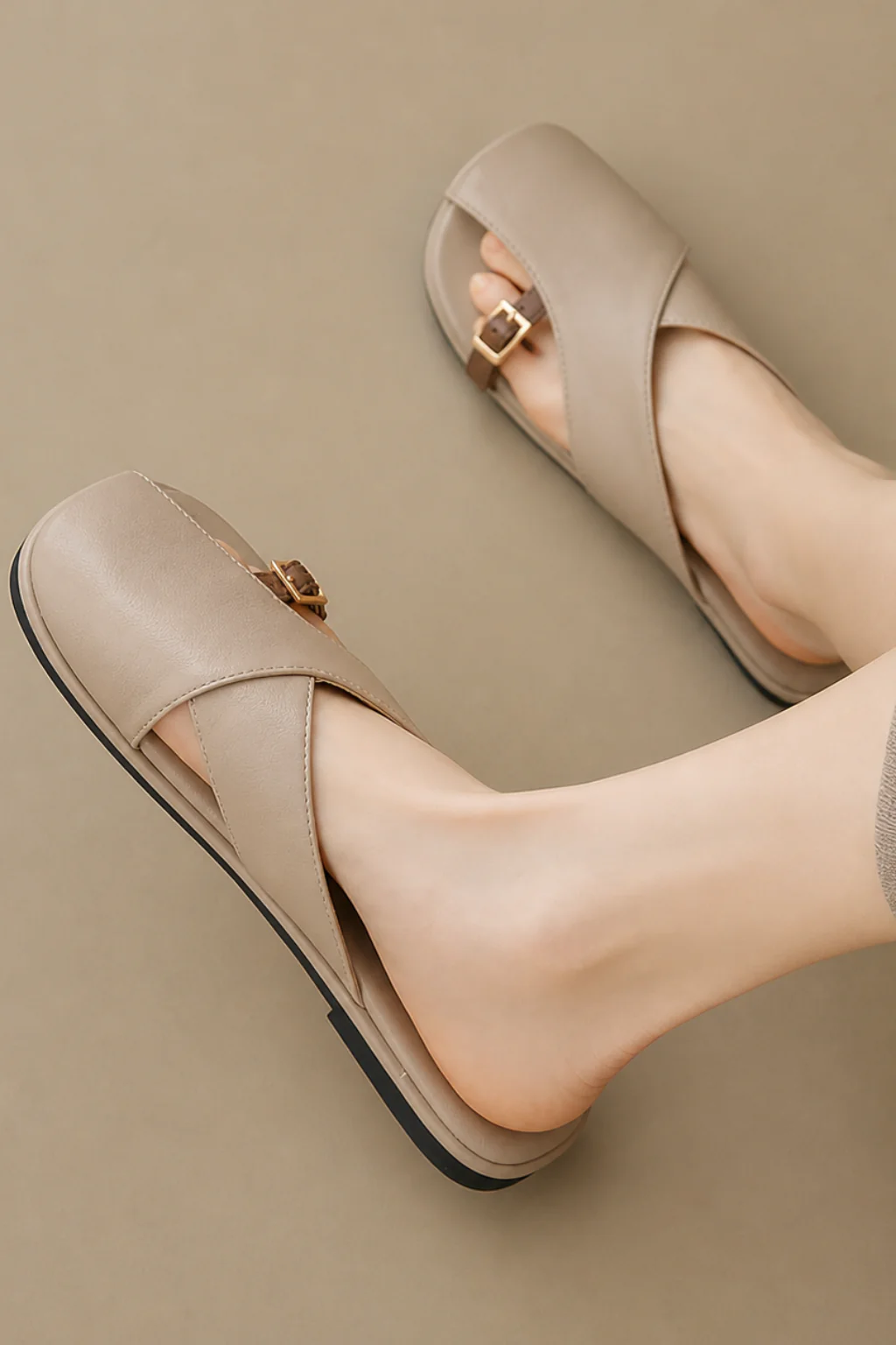 Ottoline | Women Leather Cross Strap Fisherman Sandals with Square Toe - Image 7