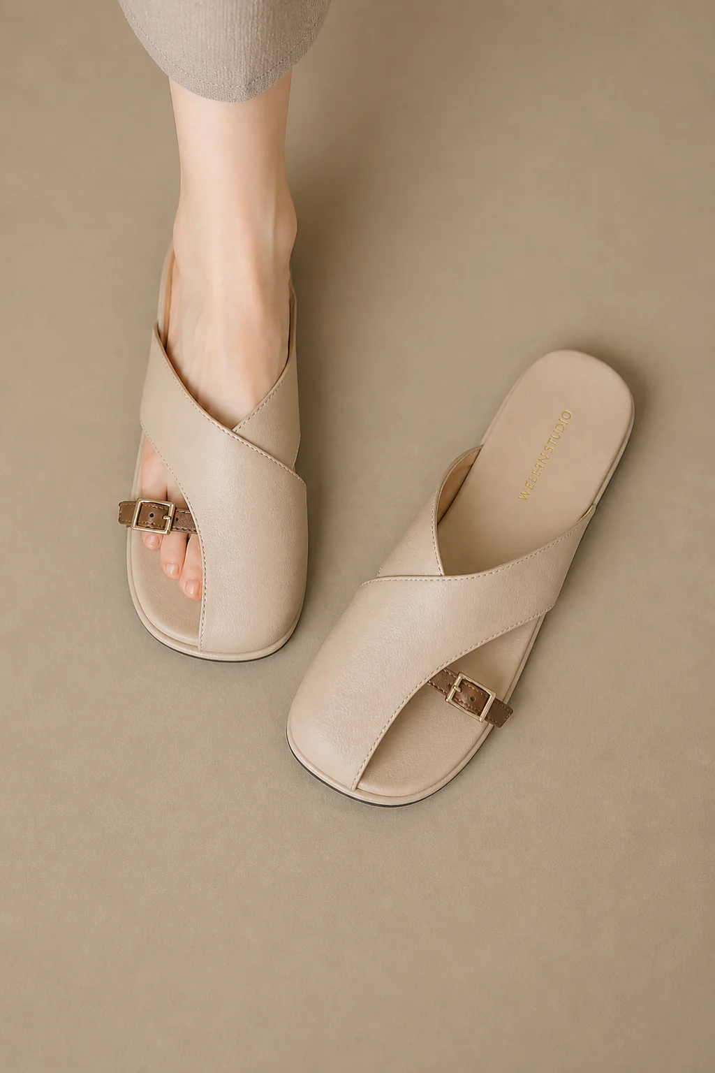 Ottoline | Women Leather Cross Strap Fisherman Sandals with Square Toe - Image 9