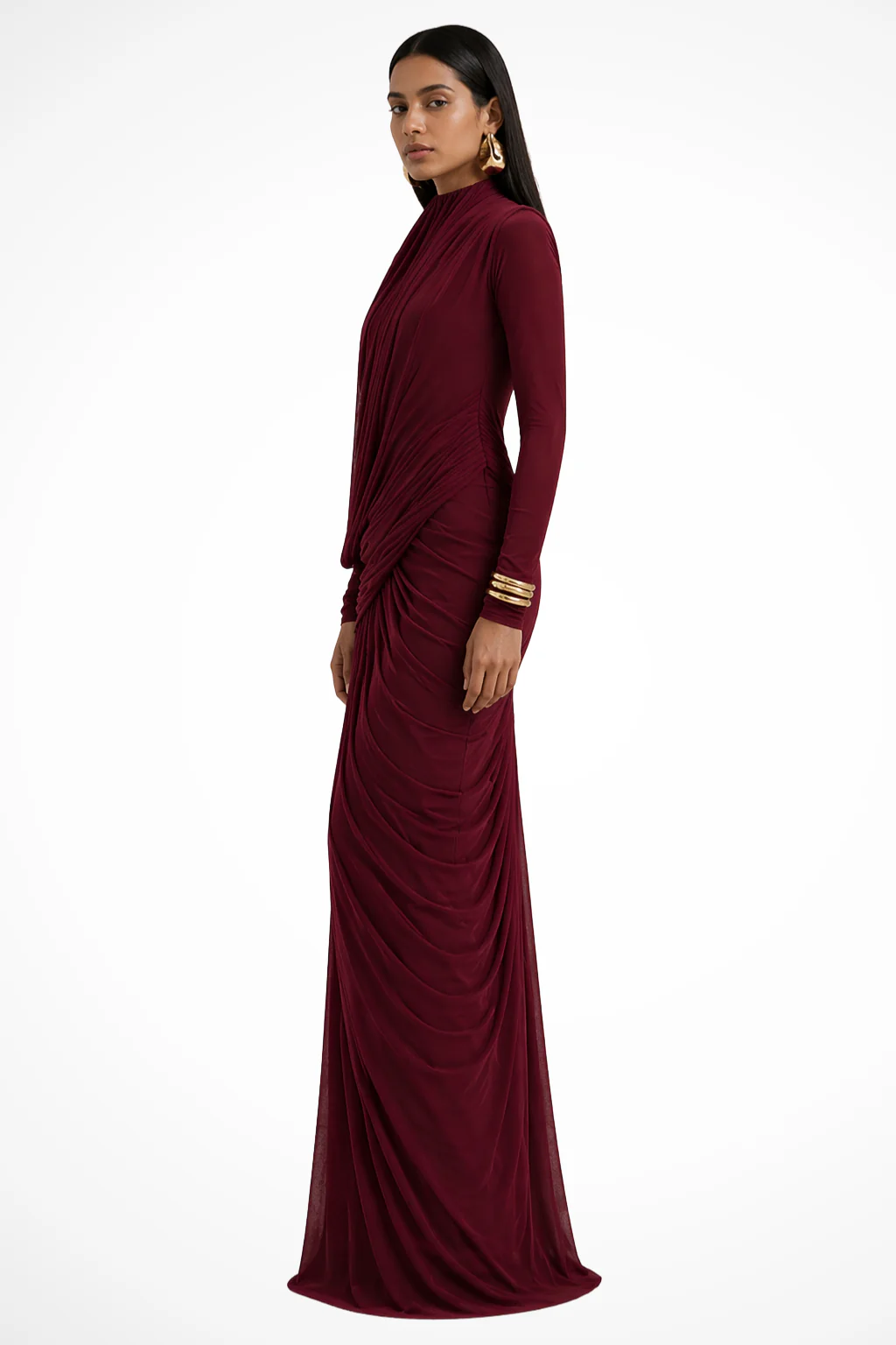 Ottoline | Women Long Sleeve High Neck Draped Wedding Guest Maxi Dress - Image 2