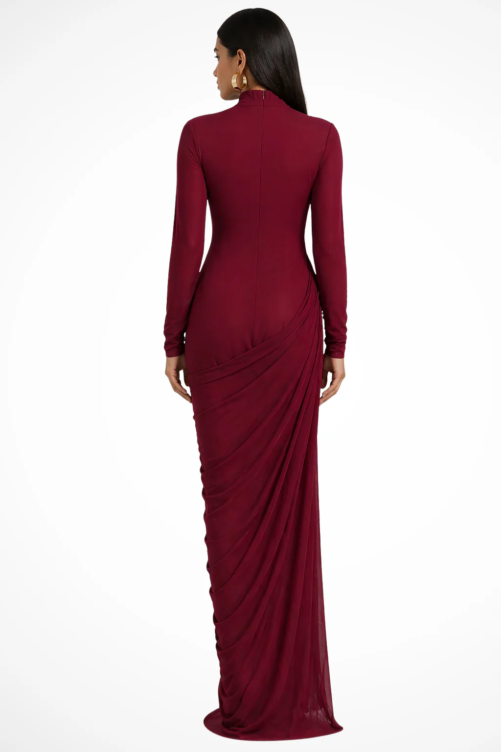 Ottoline | Women Long Sleeve High Neck Draped Wedding Guest Maxi Dress - Image 3