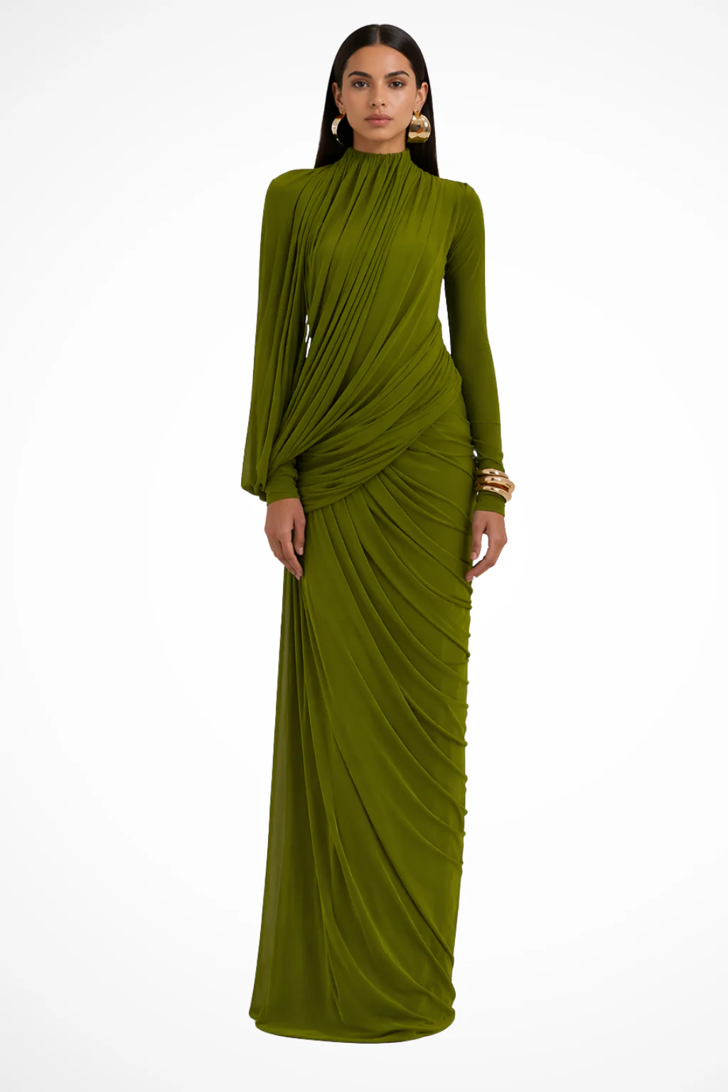 Ottoline | Women Long Sleeve High Neck Draped Wedding Guest Maxi Dress - Image 4