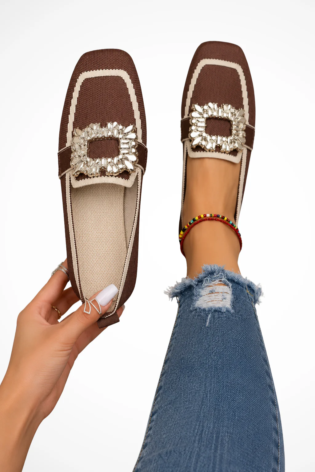 Penelope | Women Embellished Square Toe Orthopedic Loafers - Image 2