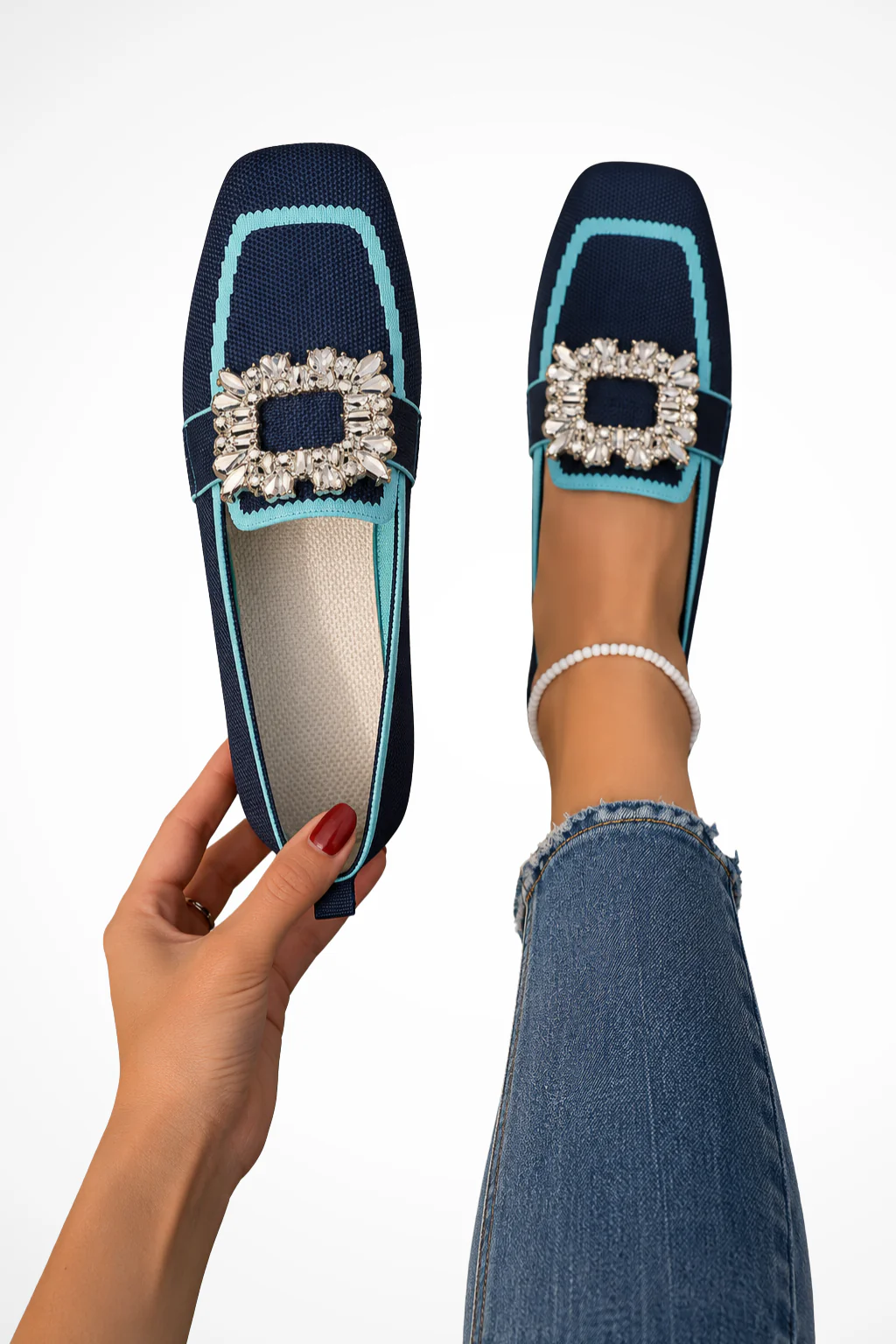 Penelope | Women Embellished Square Toe Orthopedic Loafers - Image 3