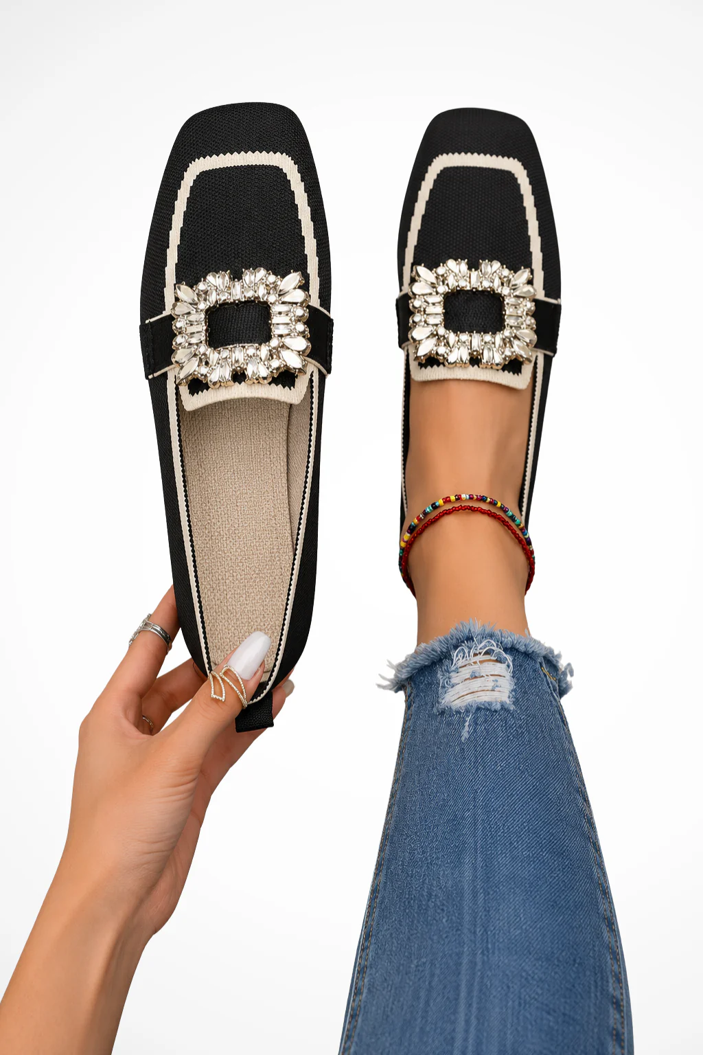 Penelope | Women Embellished Square Toe Orthopedic Loafers - Image 4
