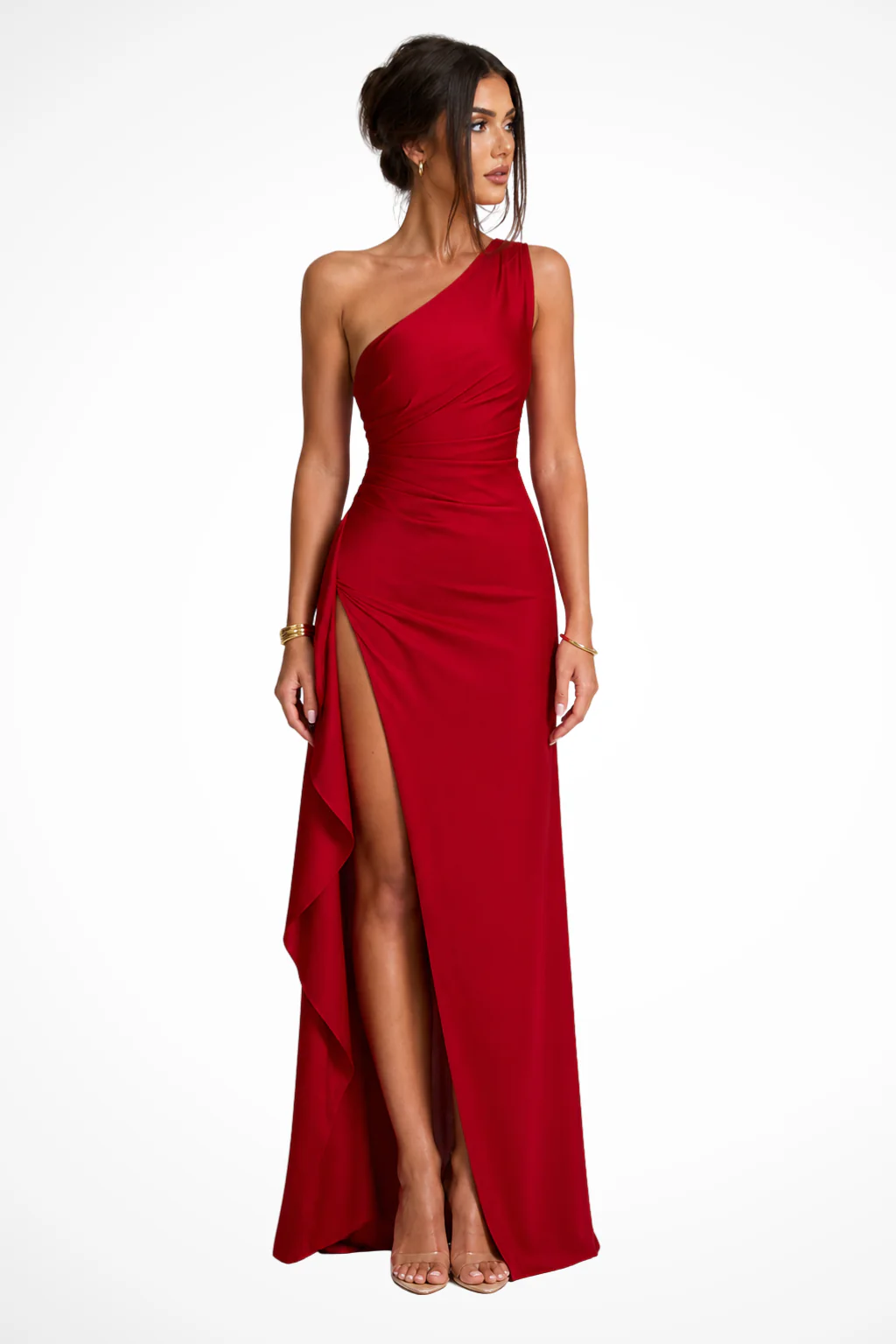 Penelope | Women One Shoulder Side Slit Wedding Guest Maxi Dress
