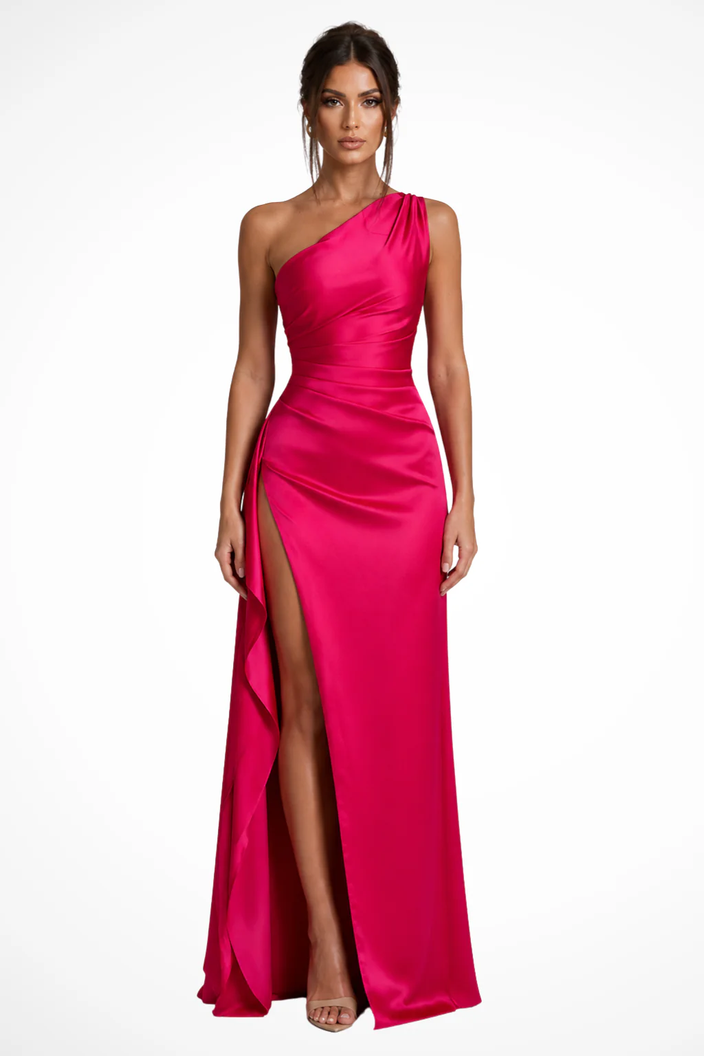 Penelope | Women One Shoulder Side Slit Wedding Guest Maxi Dress - Image 3