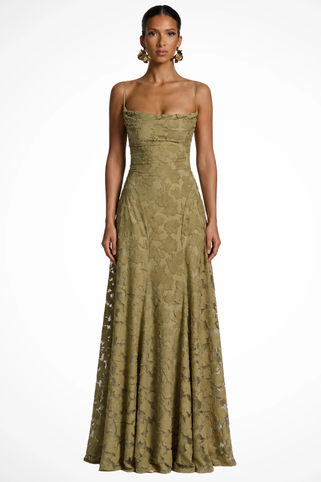 Persephone | Women Floral Brocade Cami Strap Wedding Guest Maxi Dress - Image 2