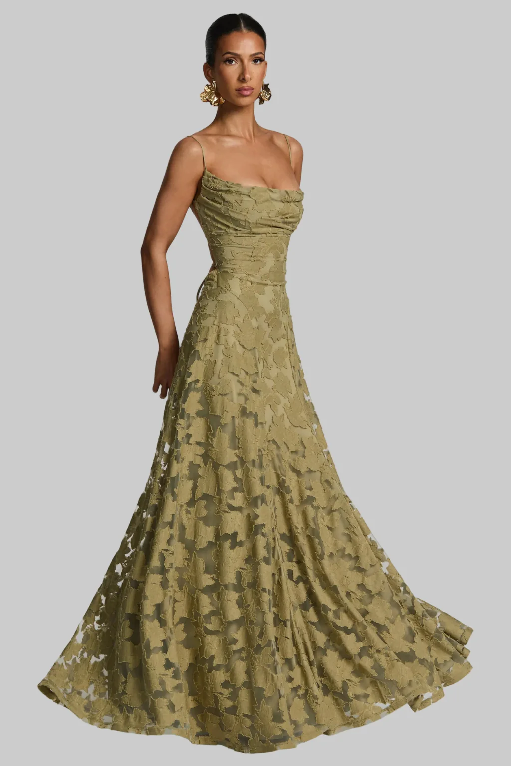Persephone | Women Floral Brocade Cami Strap Wedding Guest Maxi Dress - Image 3