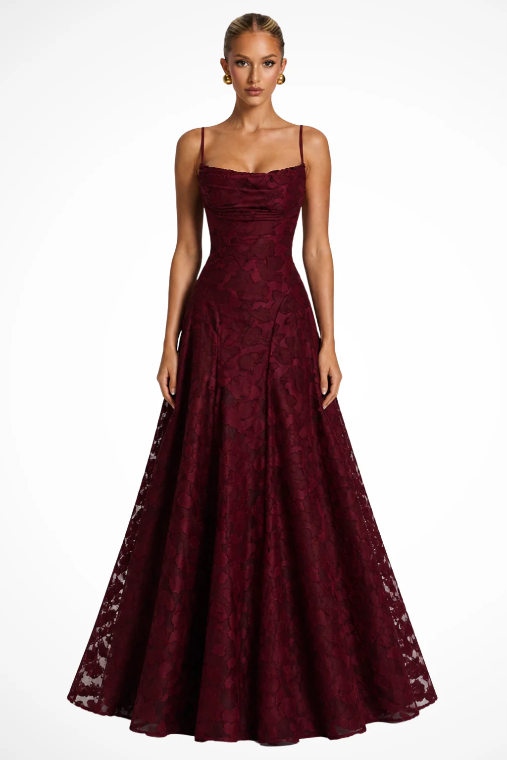 Persephone | Women Floral Brocade Cami Strap Wedding Guest Maxi Dress - Image 5