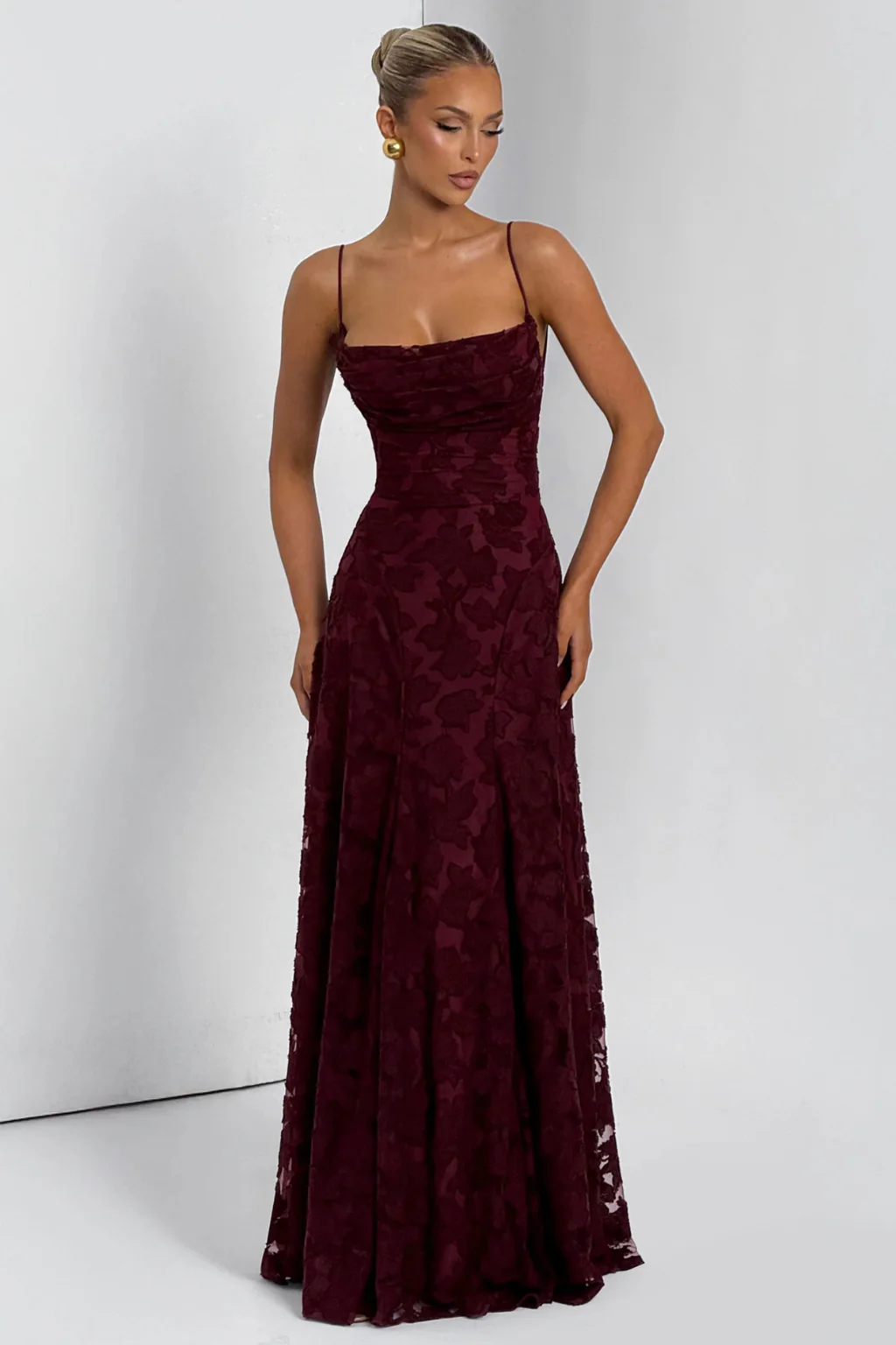 Persephone | Women Floral Brocade Cami Strap Wedding Guest Maxi Dress - Image 7