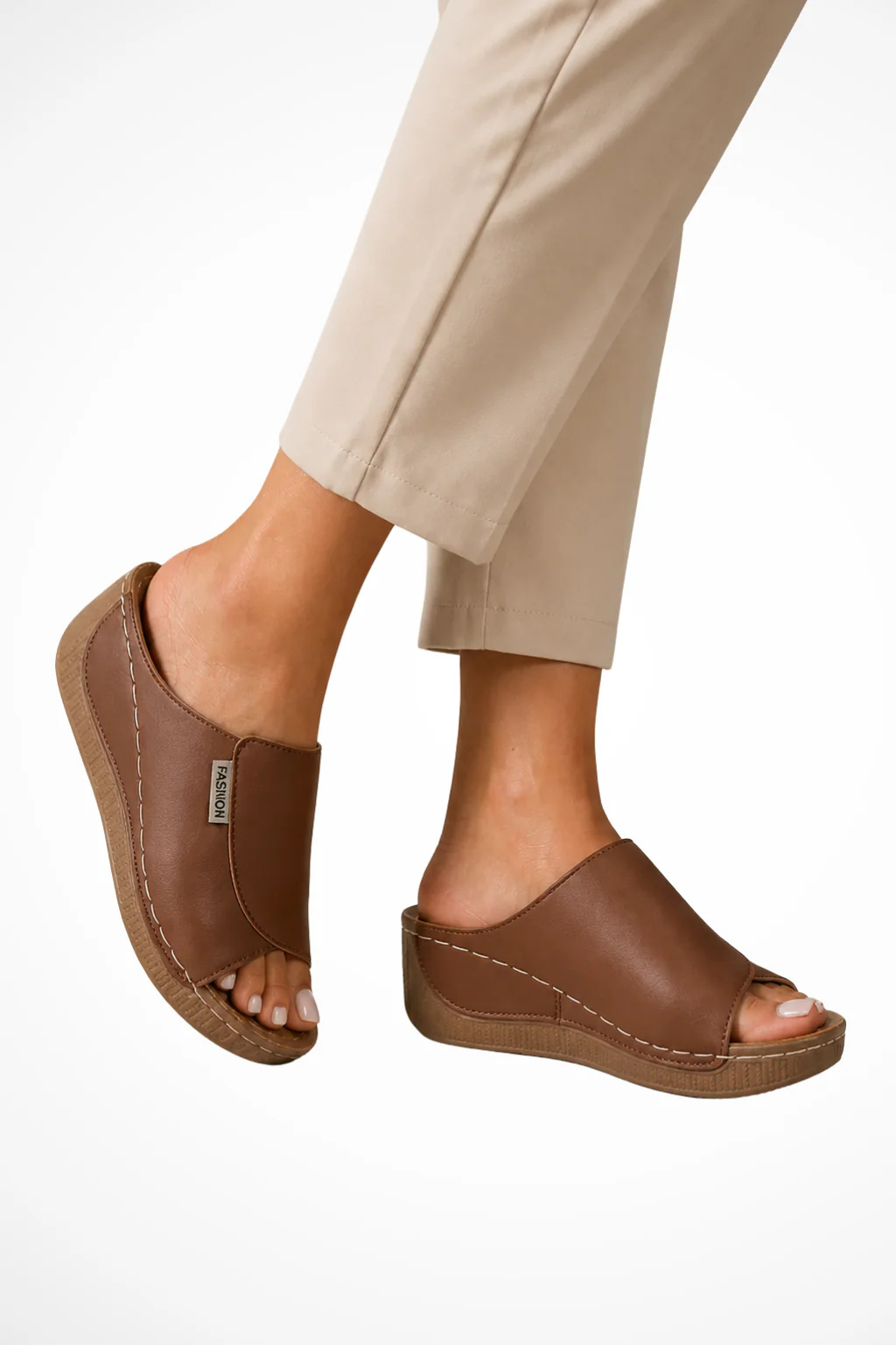Philippa | Women Leather Wedge Mules with Open Toe and Slip On Design - Image 3