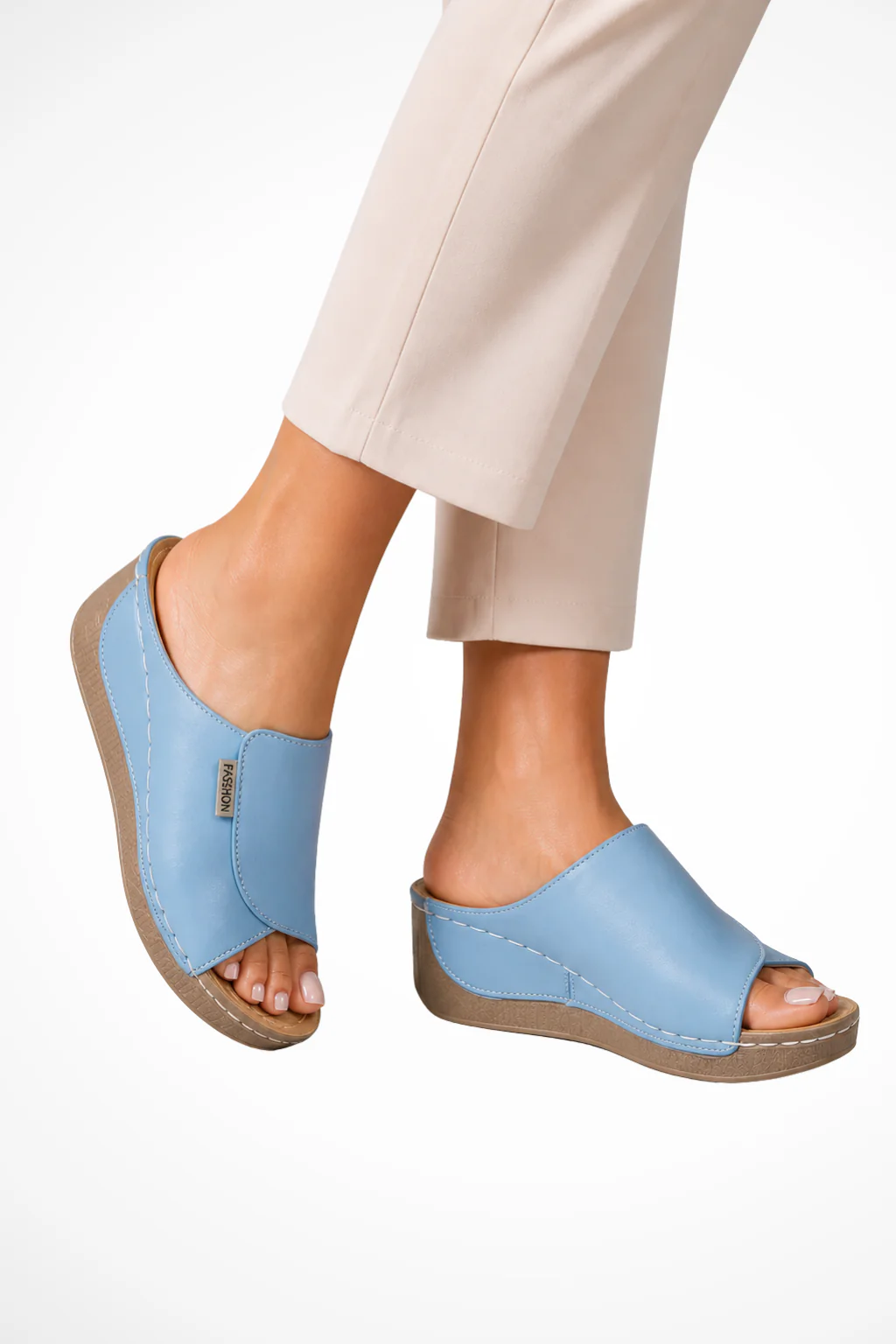 Philippa | Women Leather Wedge Mules with Open Toe and Slip On Design - Image 4