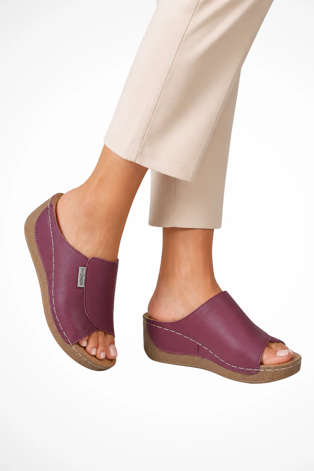 Philippa | Women Leather Wedge Mules with Open Toe and Slip On Design - Image 5