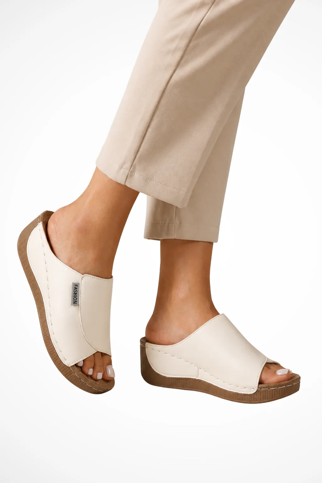 Philippa | Women Leather Wedge Mules with Open Toe and Slip On Design - Image 6