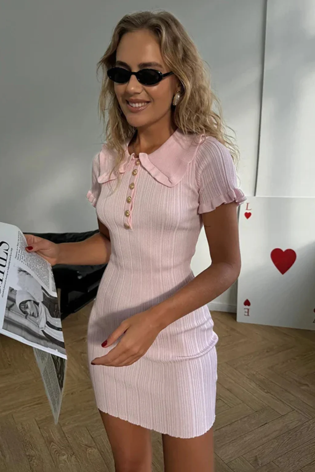 Pippa | Women Collared Short Sleeve Ribbed Button Front Bodycon Mini Dress - Image 12