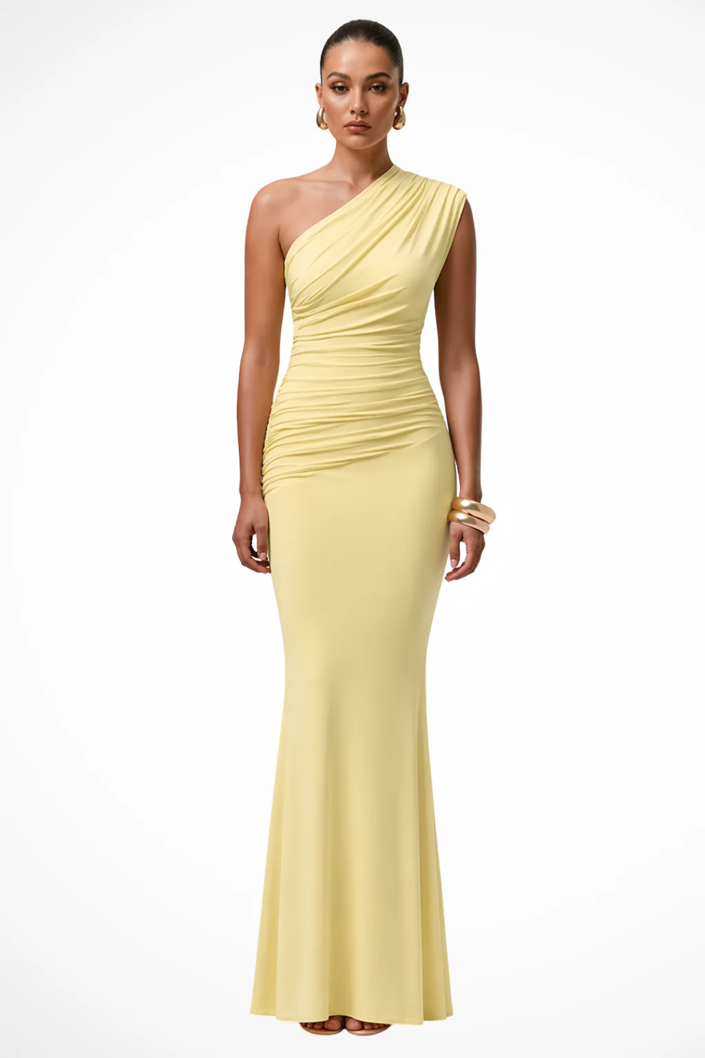 Primrose | Women One Shoulder Ruched Fitted Graduation Maxi Dress - Image 2