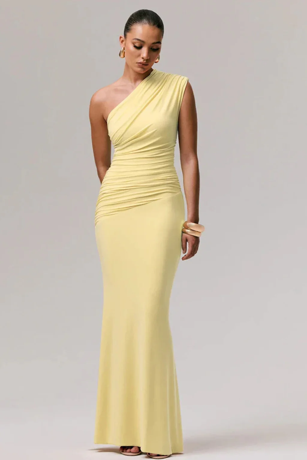 Primrose | Women One Shoulder Ruched Fitted Graduation Maxi Dress - Image 3
