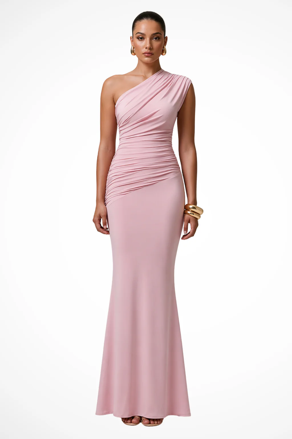Primrose | Women One Shoulder Ruched Fitted Graduation Maxi Dress - Image 5