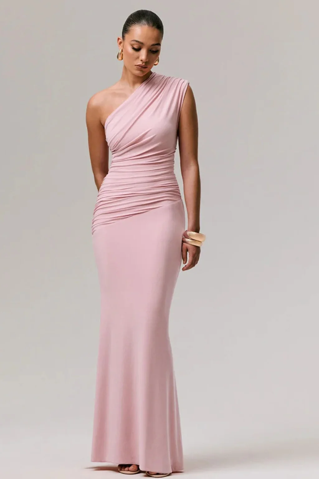 Primrose | Women One Shoulder Ruched Fitted Graduation Maxi Dress - Image 6
