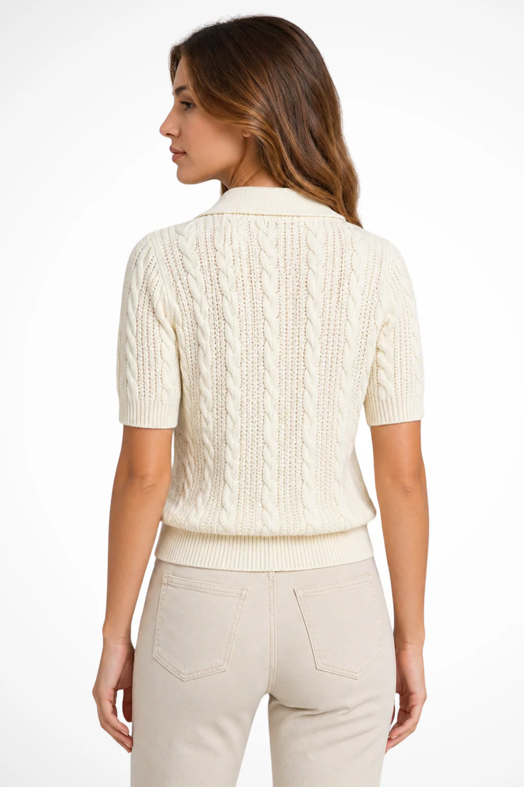 Primrose | Women Short Sleeve Collared Button Front Cable Knit Summer Cardigan - Image 3