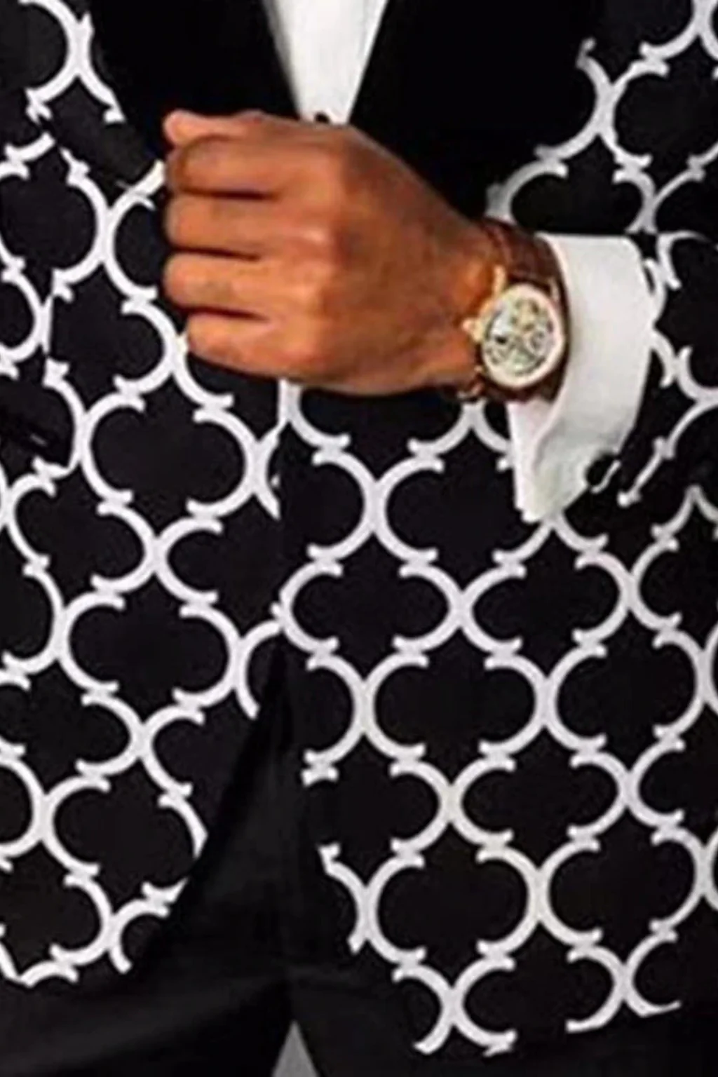 Rafferty | Men Geometric Print Velvet Shawl Lapel Formal Blazer - Image 4