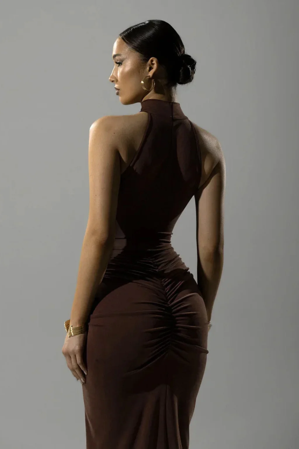 Ravelle | Women Halter Neck Sleeveless Ruched Slit Baby Shower Maxi Dress - Image 9