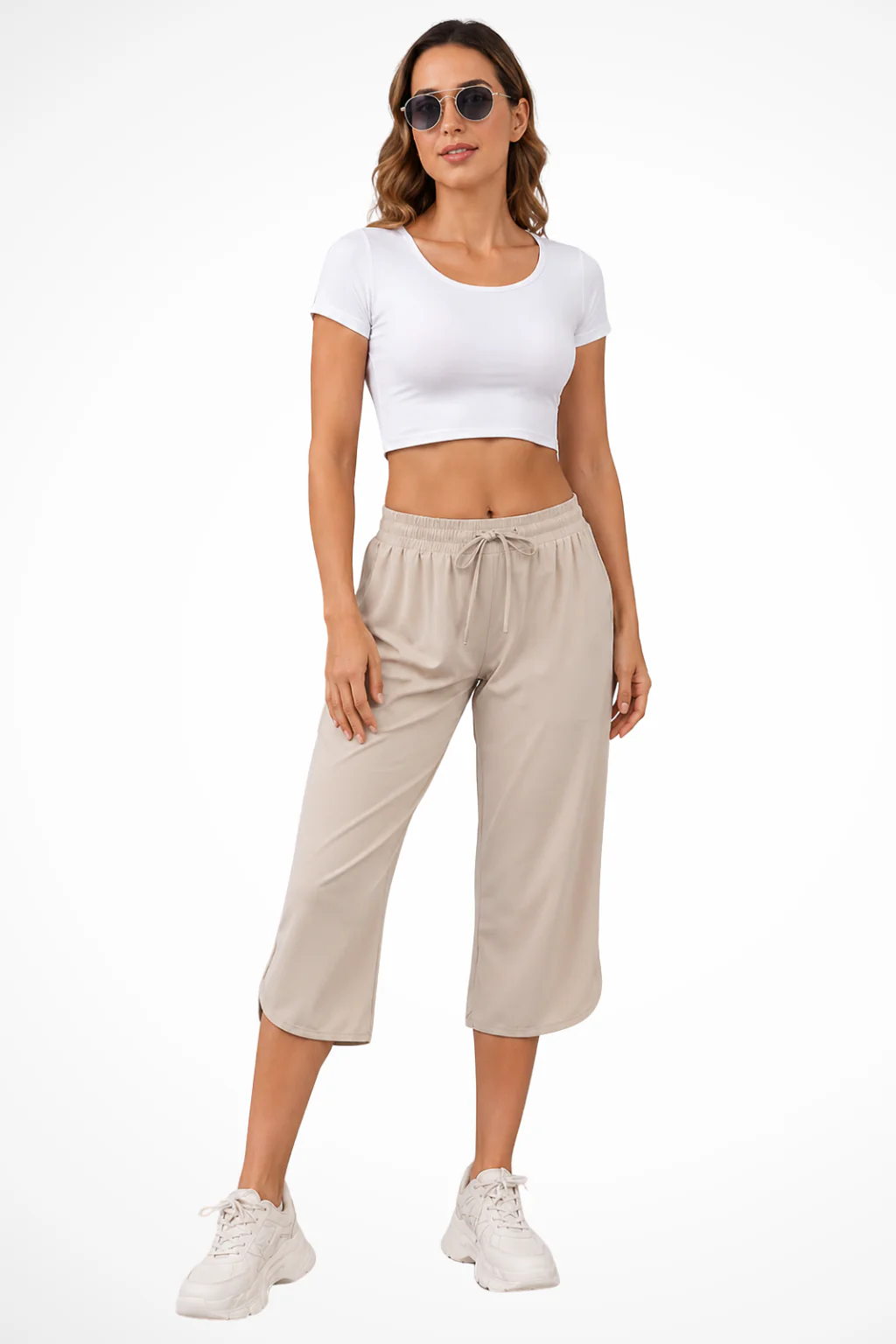 Romilly | Women Wide Leg Cropped Trousers with Elasticated Waist