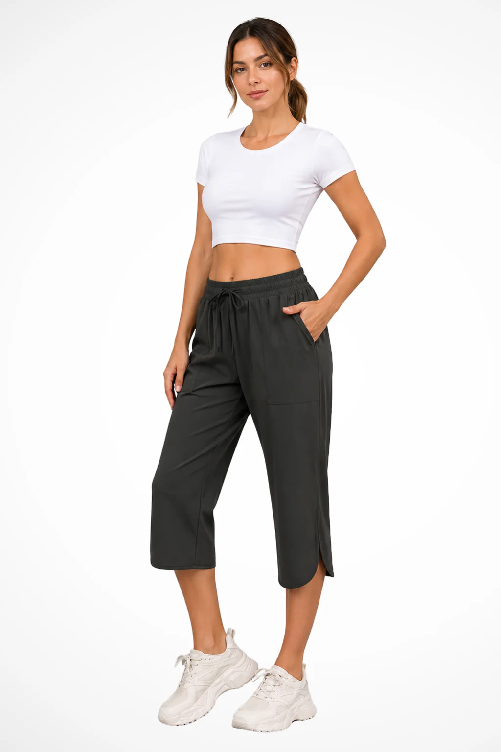 Romilly | Women Wide Leg Cropped Trousers with Elasticated Waist - Image 10