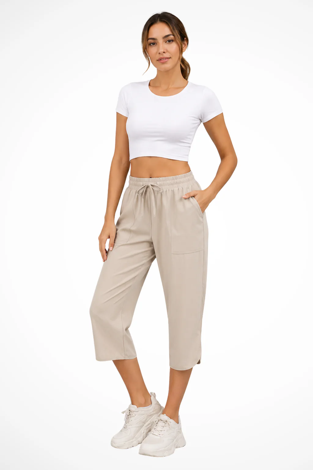 Romilly | Women Wide Leg Cropped Trousers with Elasticated Waist - Image 2