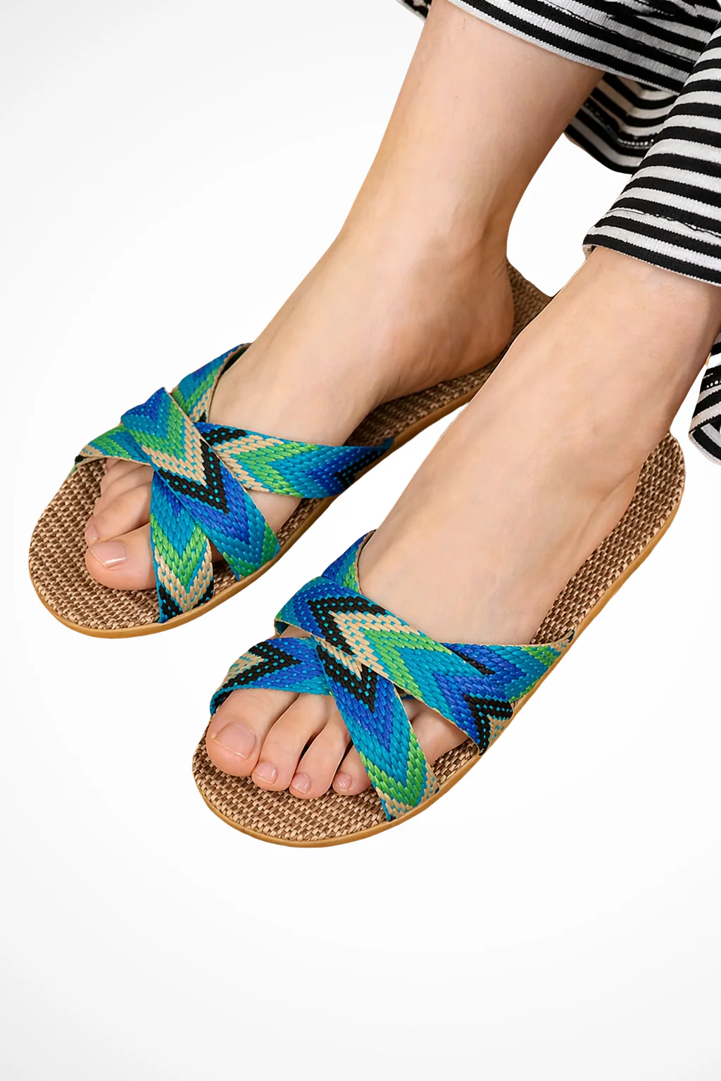 Romilly | Women Woven Crossover Chevron Print Flat Slides - Image 10