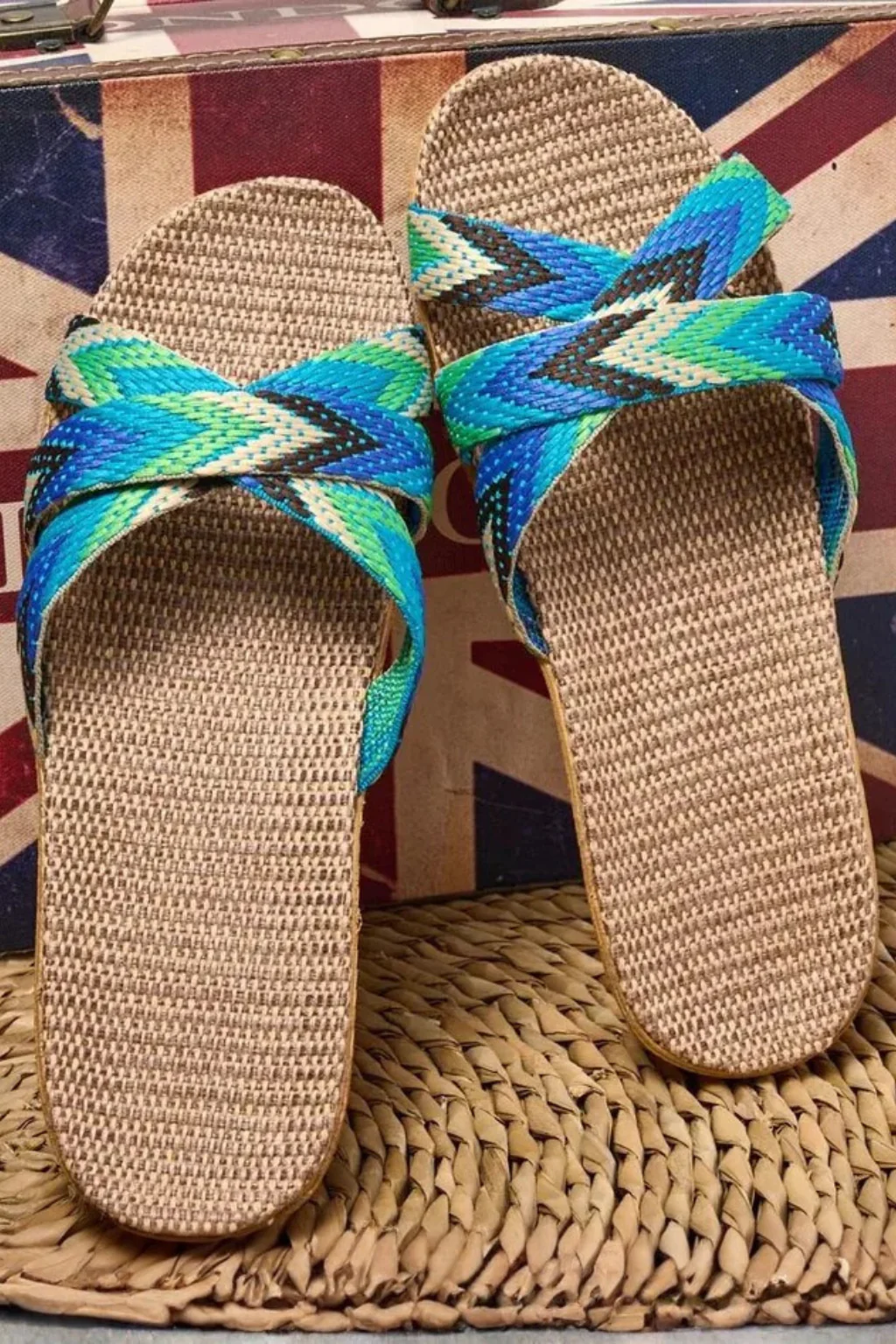 Romilly | Women Woven Crossover Chevron Print Flat Slides - Image 8
