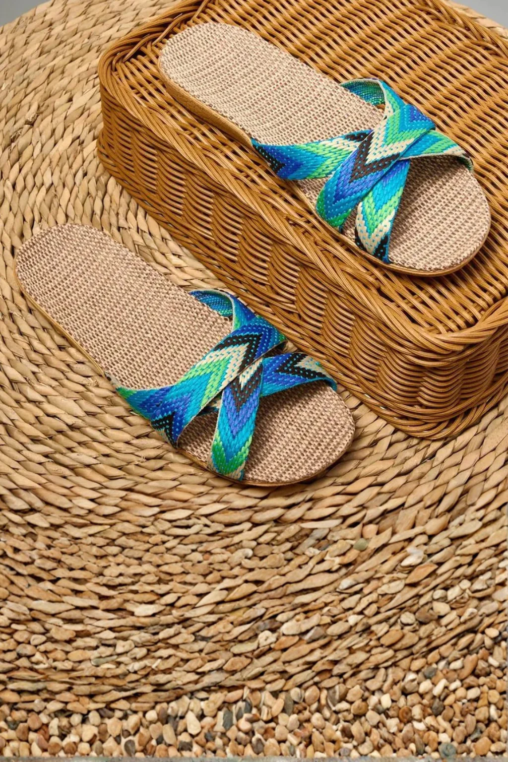 Romilly | Women Woven Crossover Chevron Print Flat Slides - Image 9