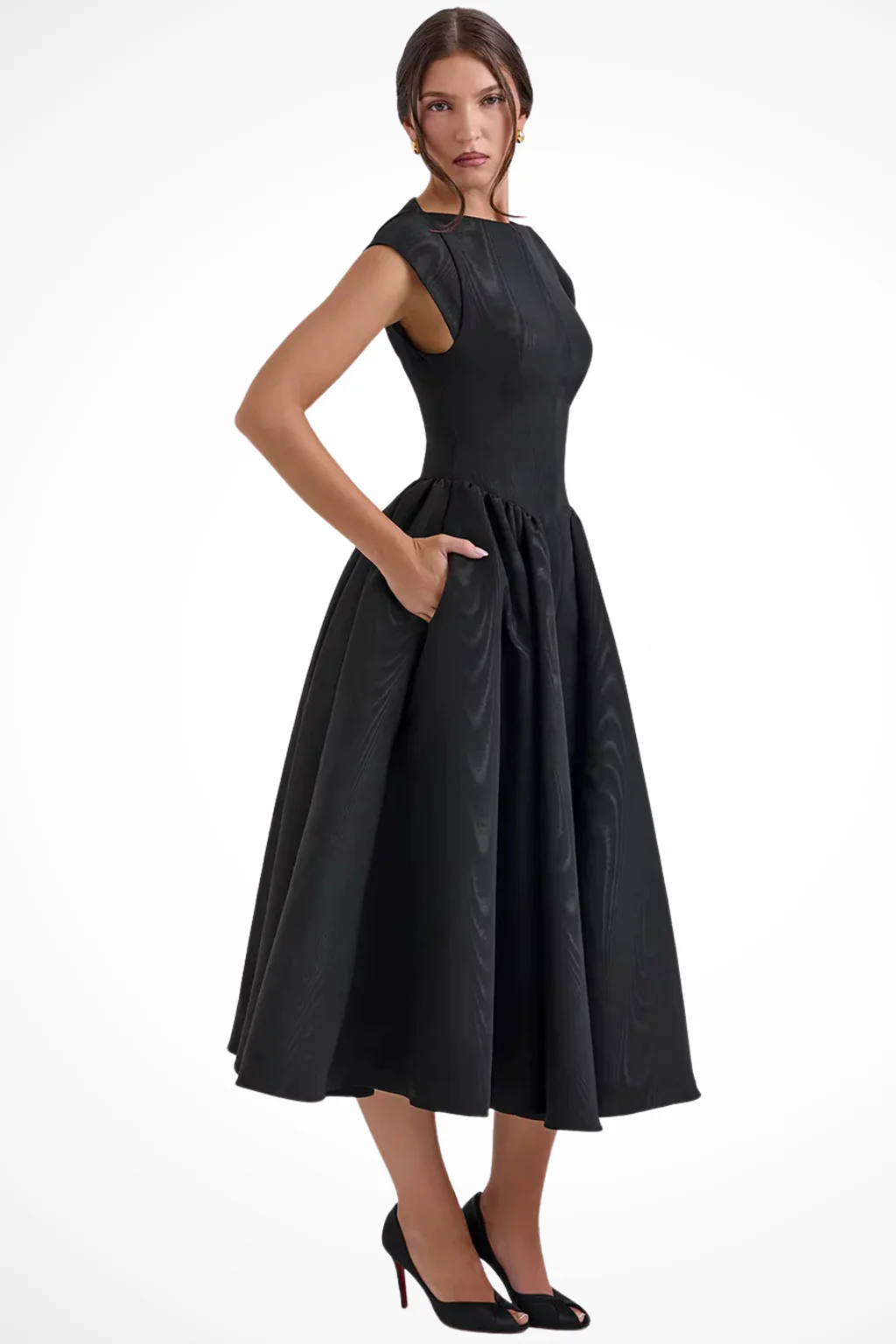 Rosalind | Women Boat Neck Cap Sleeve Midi Wedding Guest Dress - Image 4